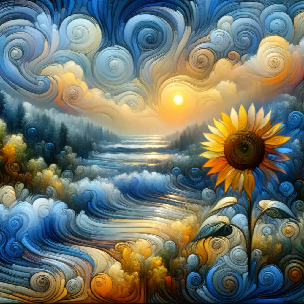 Whispers of Bloom: Swaying Sunflower in Tranquil Blue