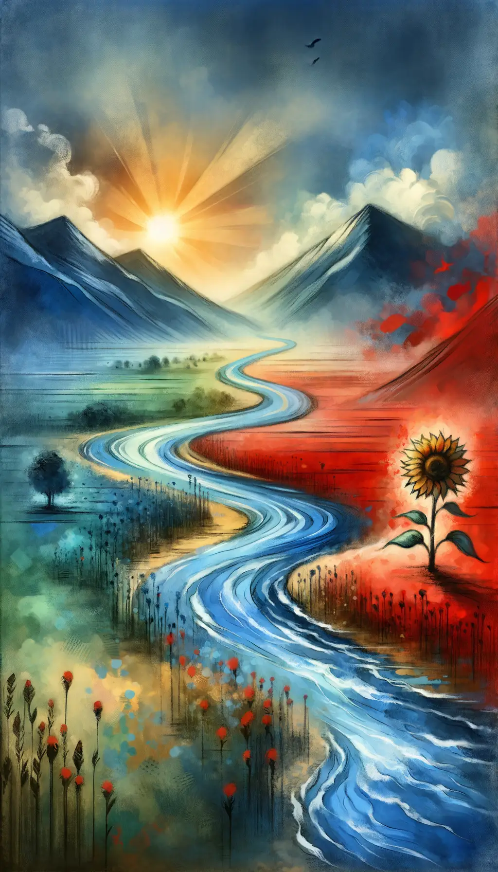 In the River's Embrace: Sunflower Whispering Resilience