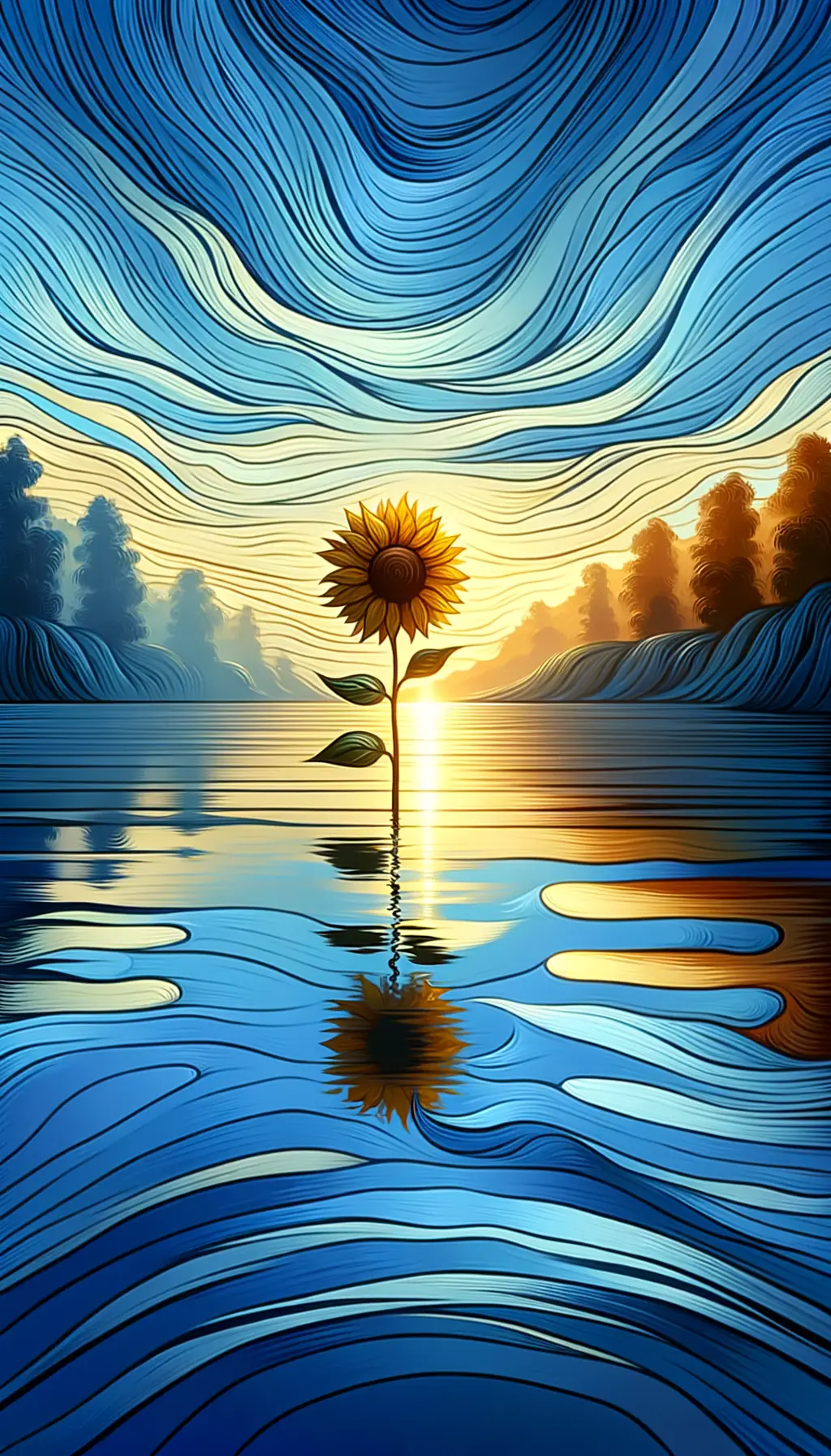 Whispers of the Serene Lake: Sunflower's Resilient Embrace