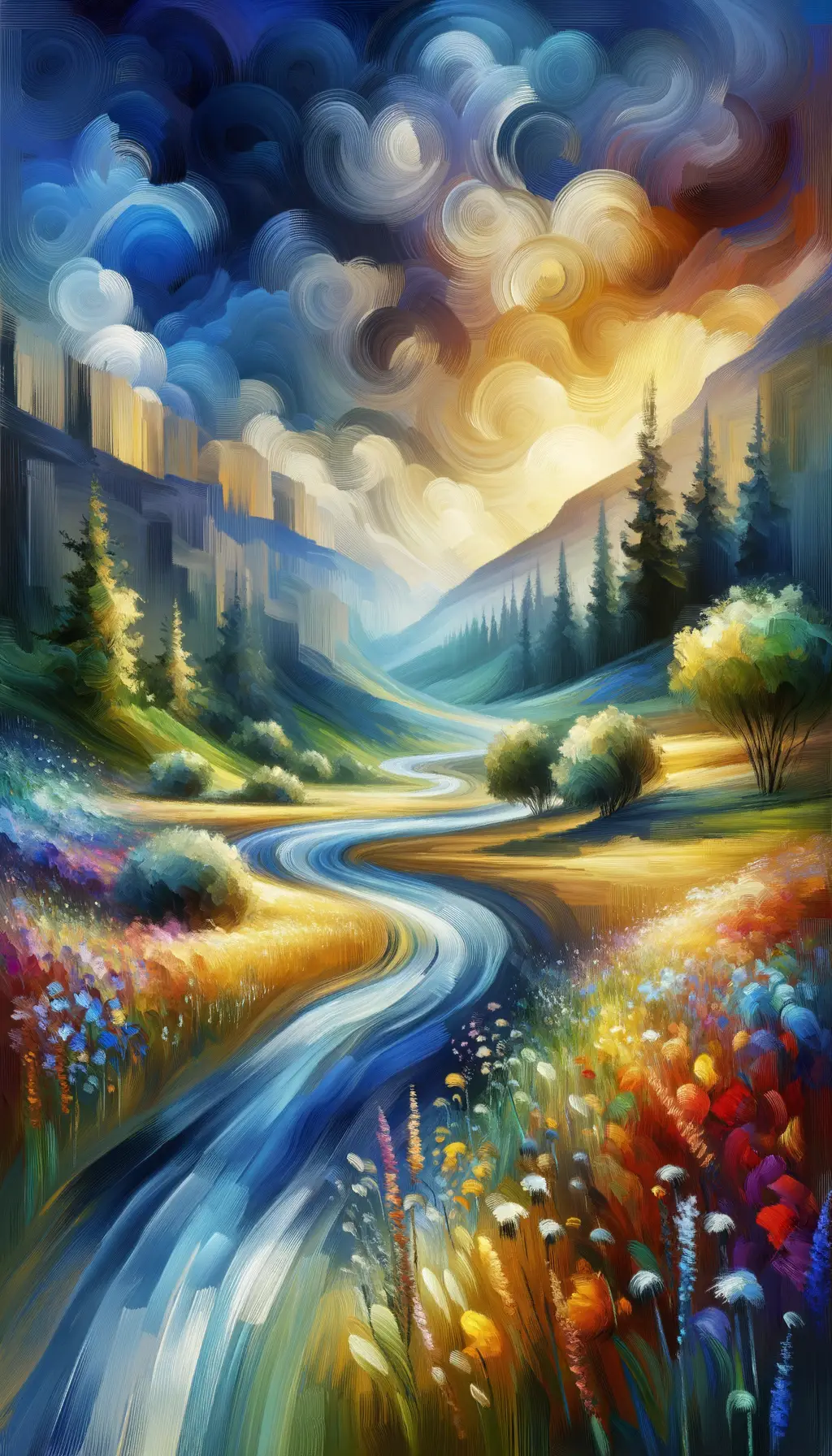 Whispers of Resilience: A River’s Embrace in Meadow's Dream