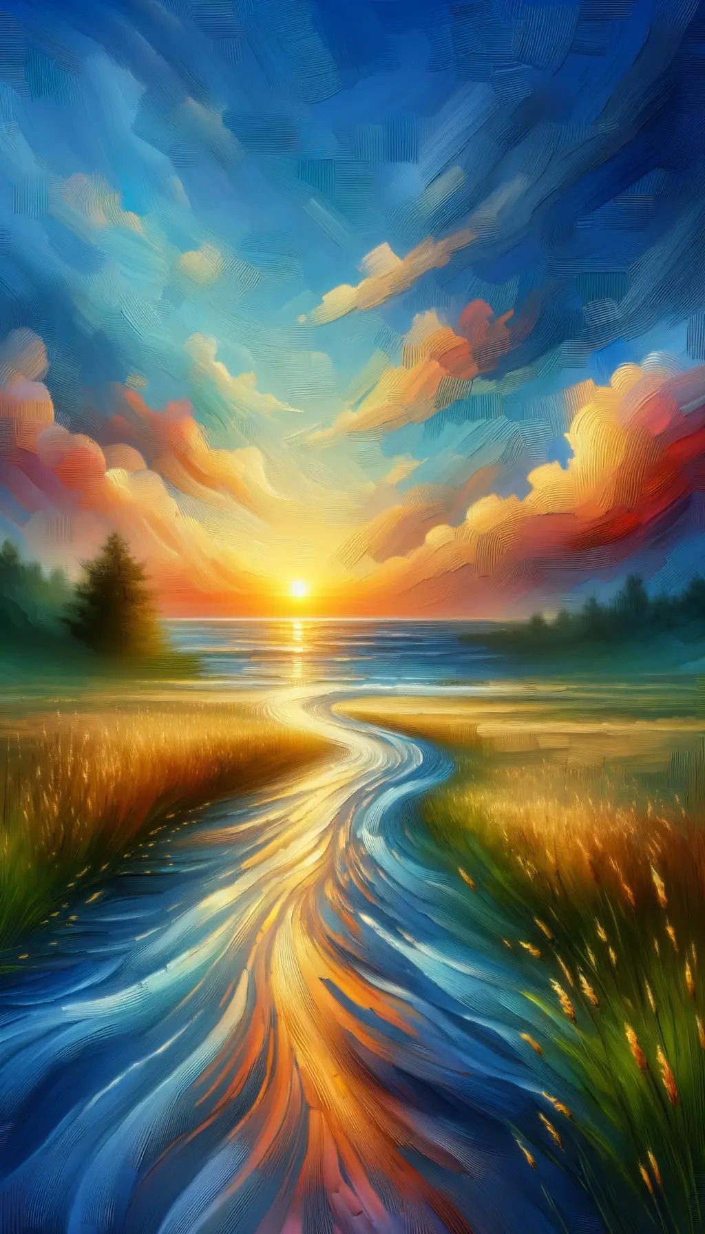 Crimson Whispers: Rivers of Reflection in the Therapeutic Sunset