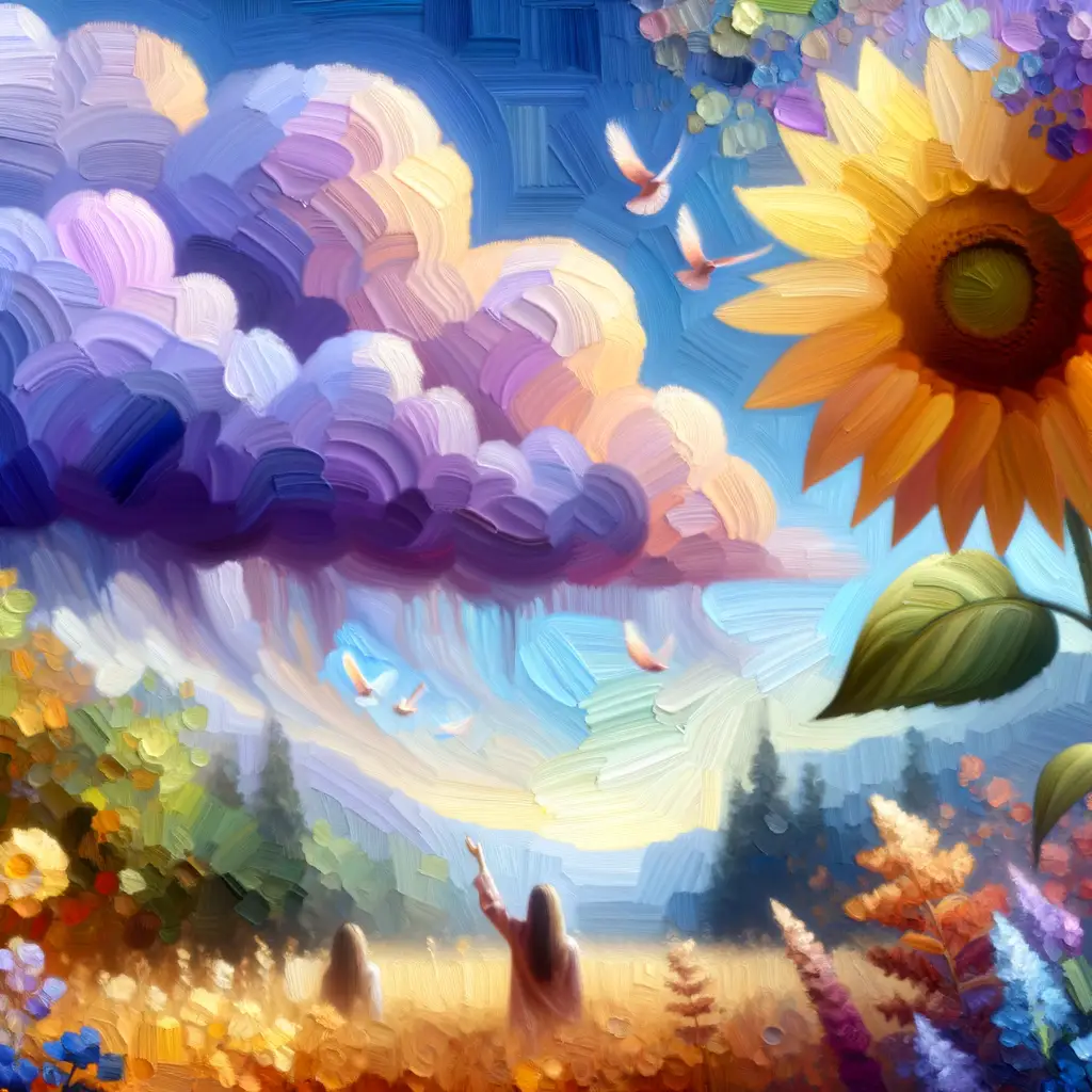 Serenade of Lavender Skies: Embrace Amidst Solace and Sunflowers