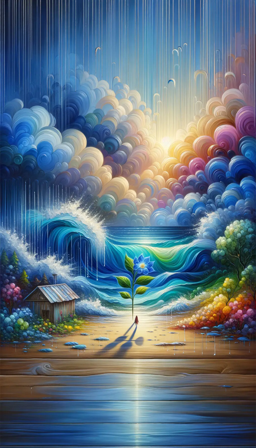 Echoes of Growth: Serenity Through Raindrops and Blossoms