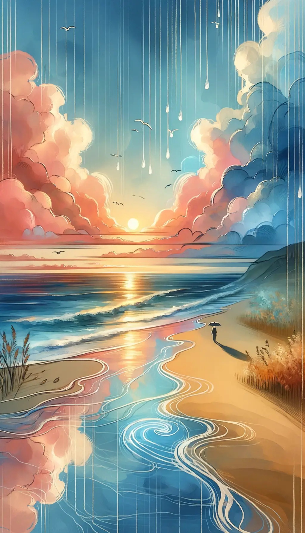 Whispers of Healing: Sunset Therapy in Ink Wash