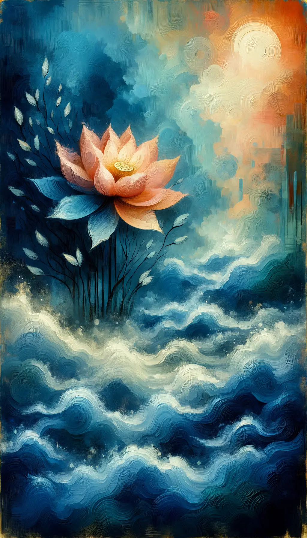 Serene Blue Awakening: Lotus Unveiling in Impressionist Symphony