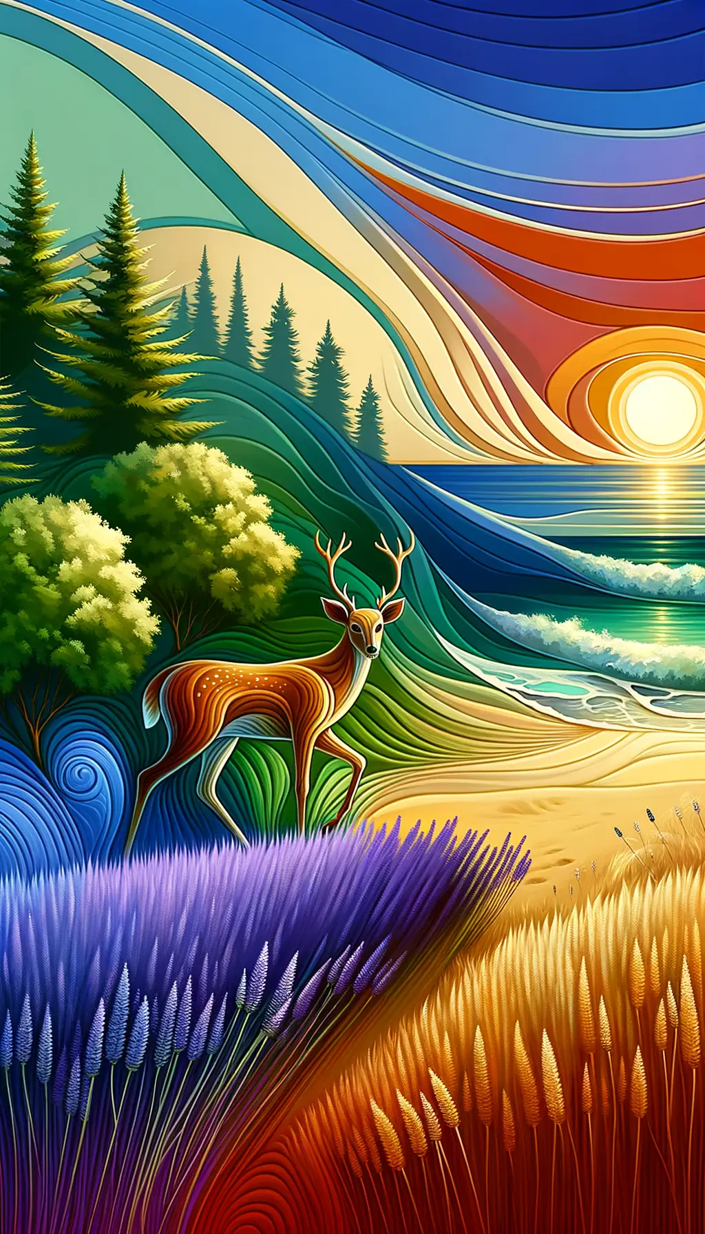 Whispers of Serenity: A Deer's Dance Through Lavender and Sunset
