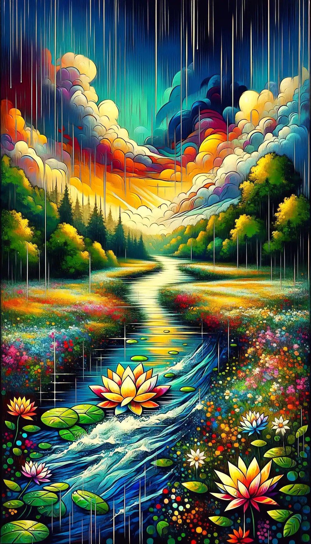 Whispers of Renewal: Lotus in a Rainstorm