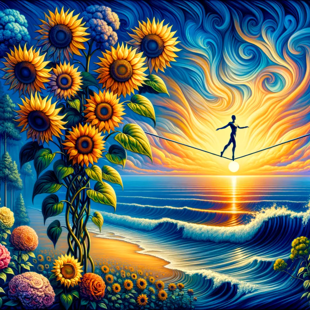 Harmony's Edge: Sunflowers Dance on Deep Blue Serenity