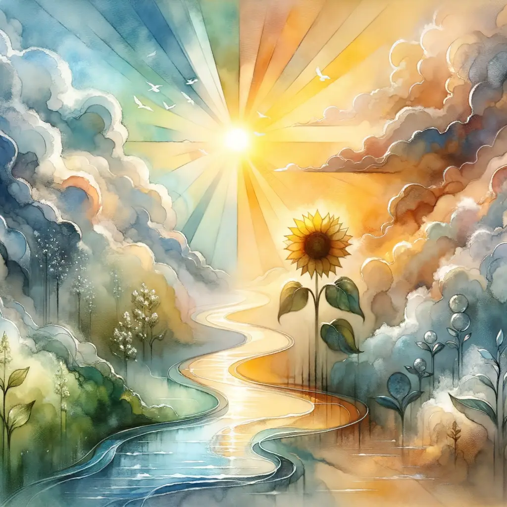 Resilience Blooms: Sunlight's Embrace on the River of Transformation