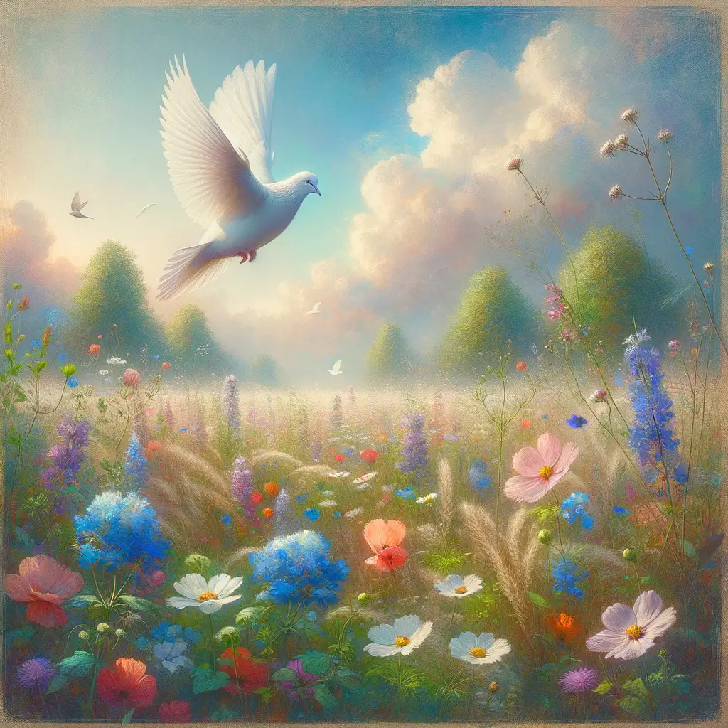 Tranquil Reverie: Feathered Whispers in a Meadow of Blooms