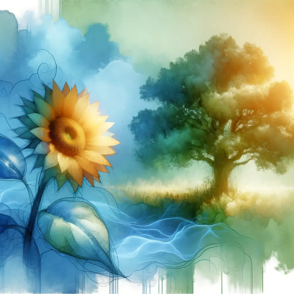 Whispers of Resilience: Sunflower's Glow and Oak's Embrace