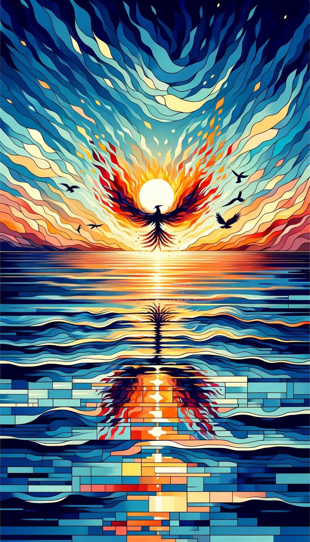Elysian Revival: Phoenix Shadows at Sunset