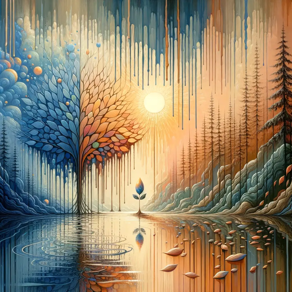 Whispers of Renewal: A Blossoming Journey Through Blue and Orange