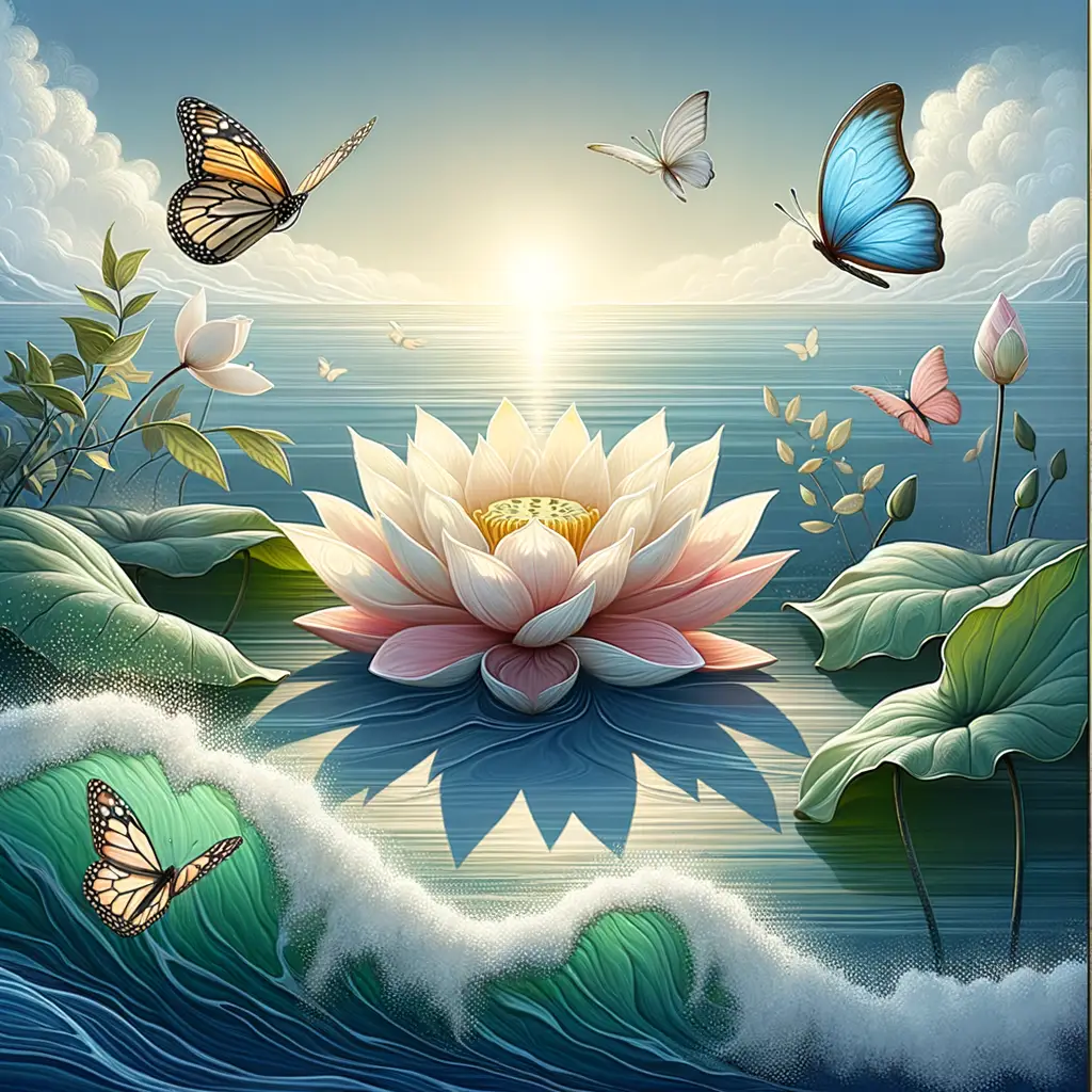 Whispers of Transformation: Lotus Blossom and Butterfly Dance
