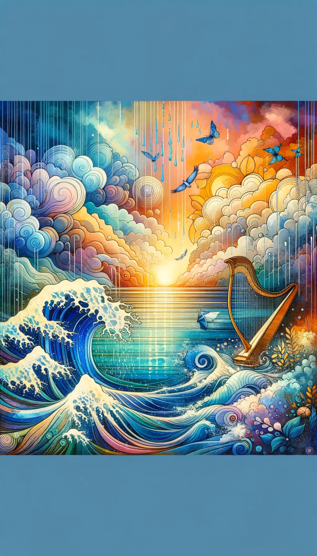 Ethereal Symphony: Ocean's Embrace in Rain's Healing Choir