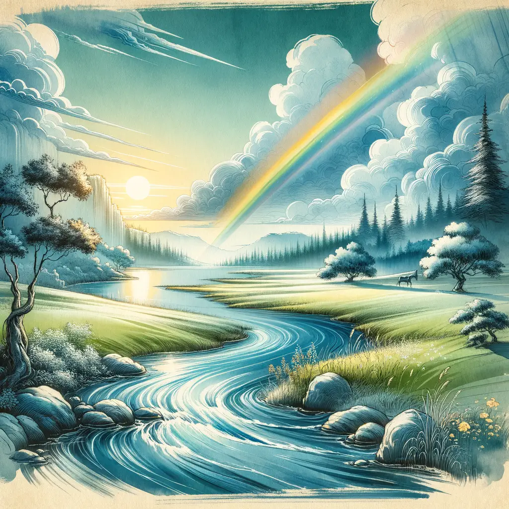 Whispers of Serenity: Rainbow Journeys and Meadows