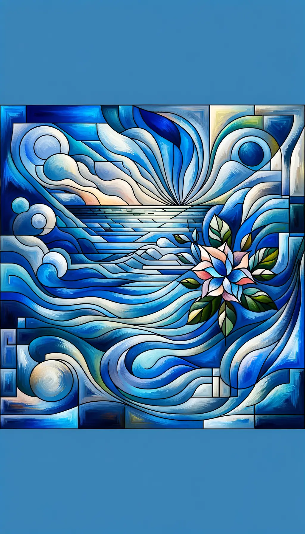 Whispers of Blue Serenity: A Cubist Journey Through Emotional Blooms