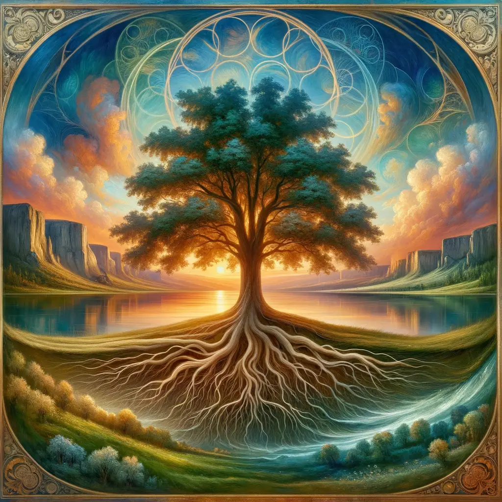 The Oak's Therapeutic Whisper: A Sunset's Healing Embrace