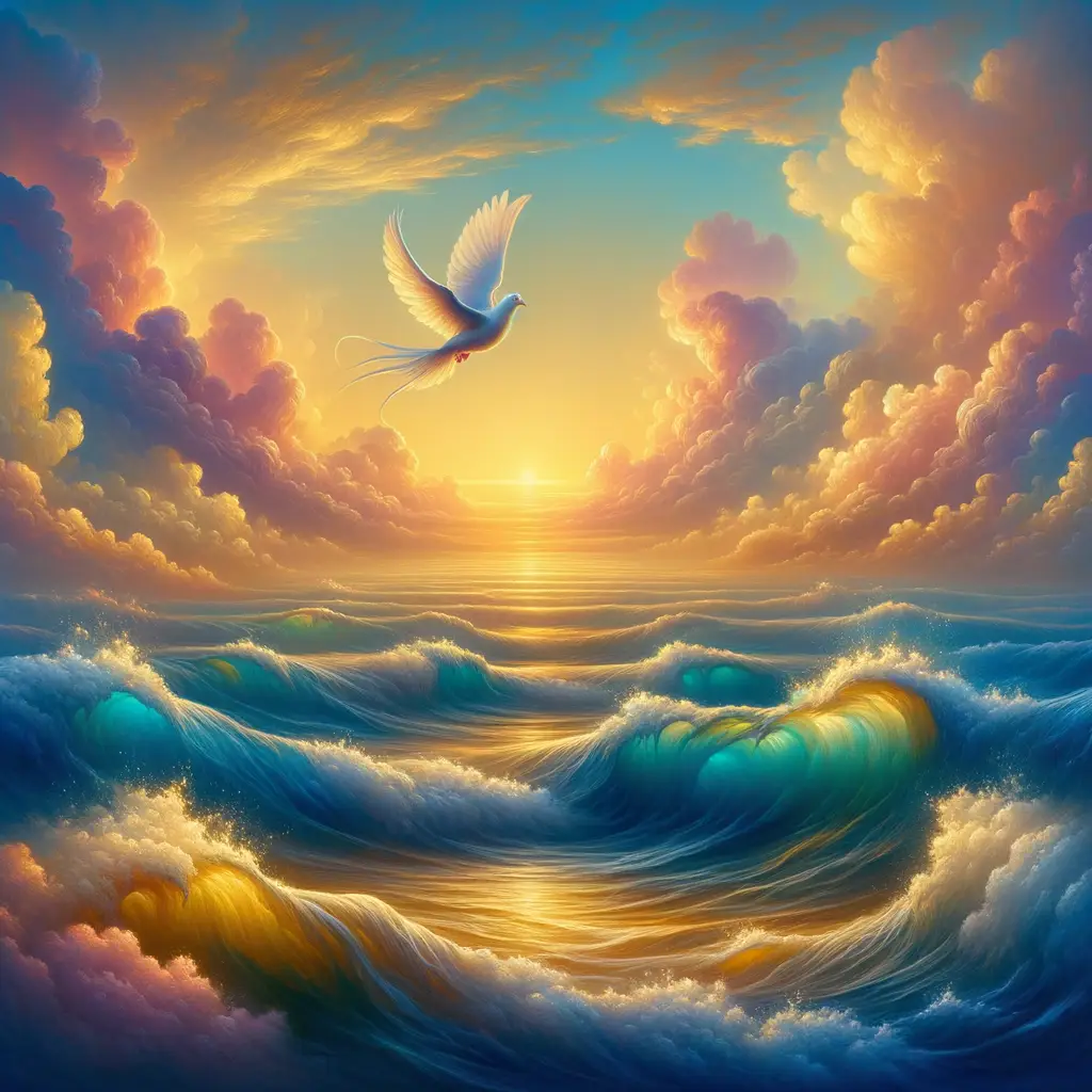 Elysian Reverie: Wings of Hope over Eternal Waters