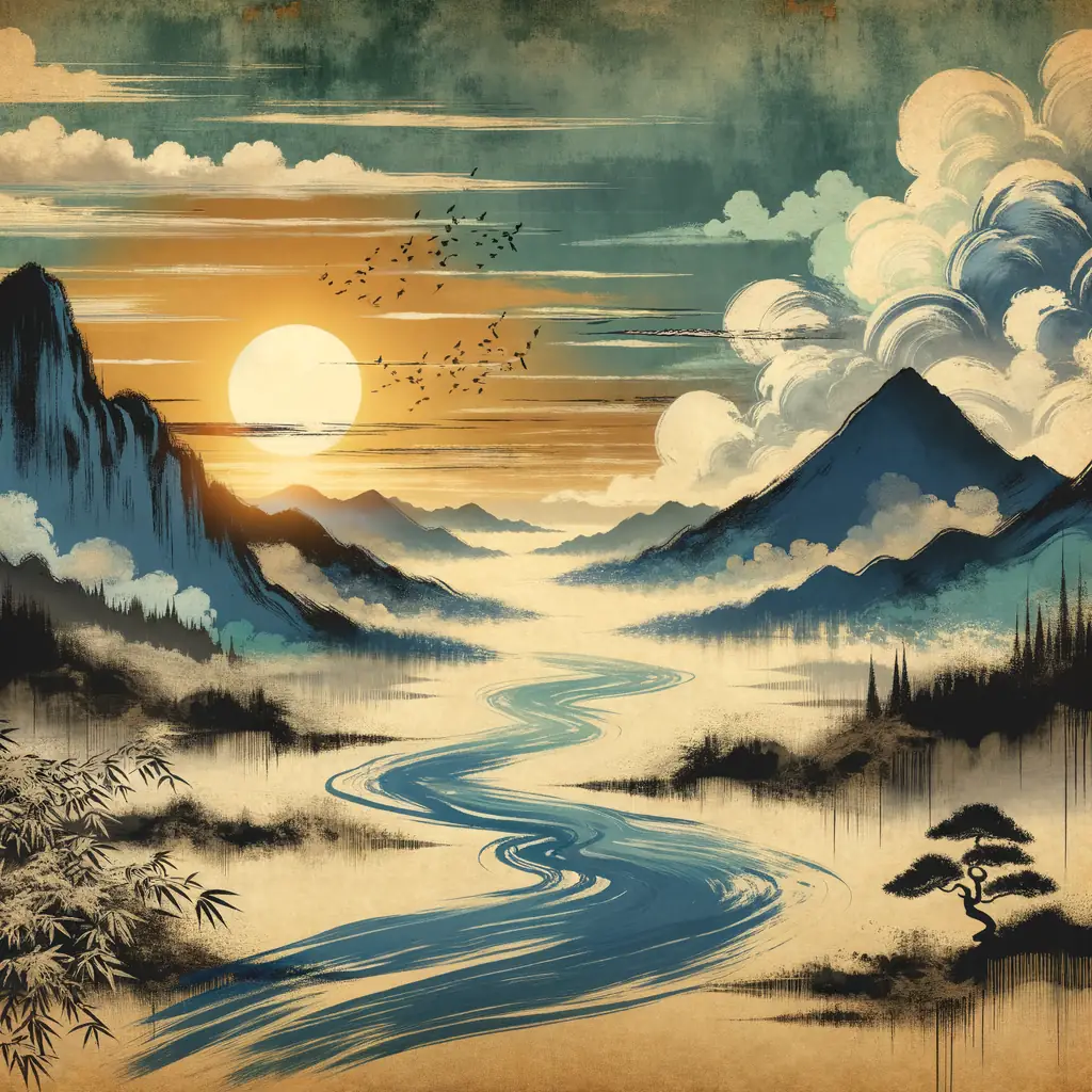 Title:
"Sunburst Serenity: Peaks of Inner Strength