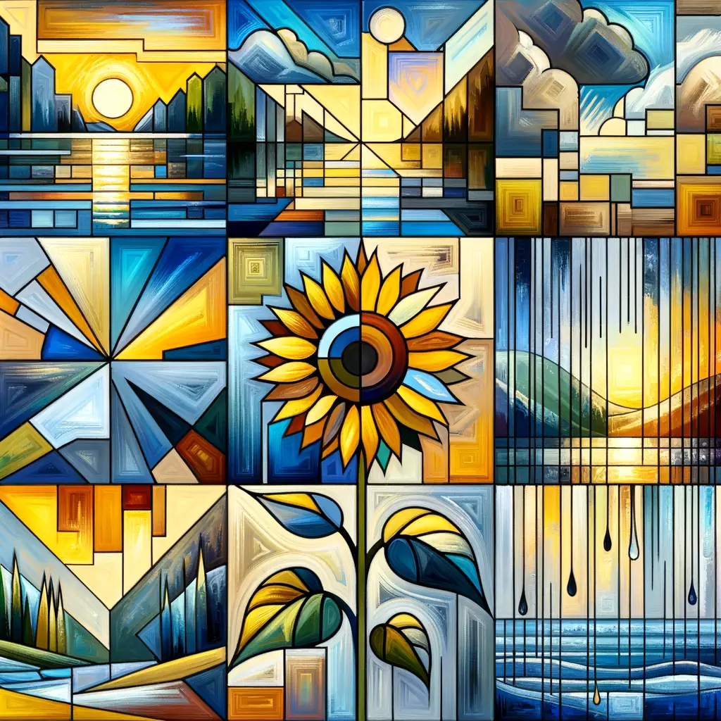 Whispers of Resilience: A Cubist Serenade in Sunlit Rain