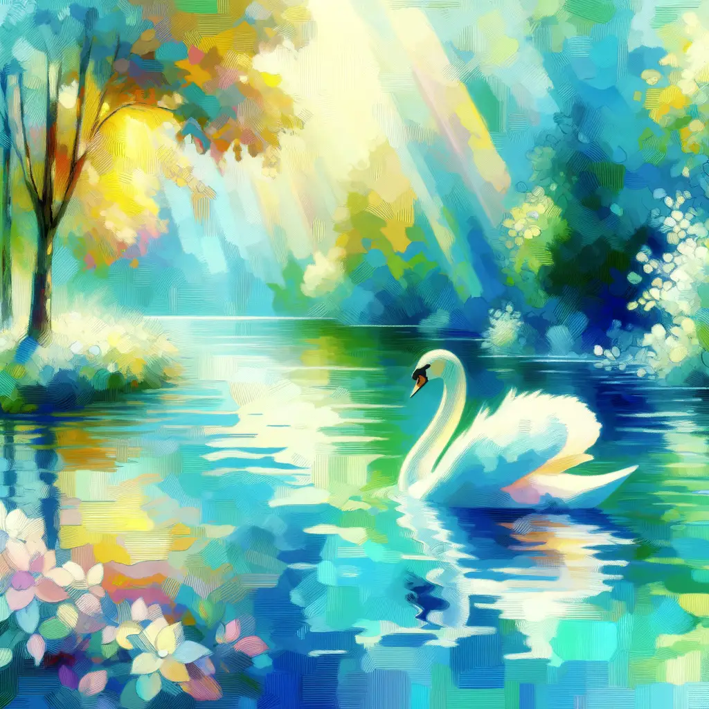 Serenade of the Gliding Swan: Whispered Peace in Pastel Waters