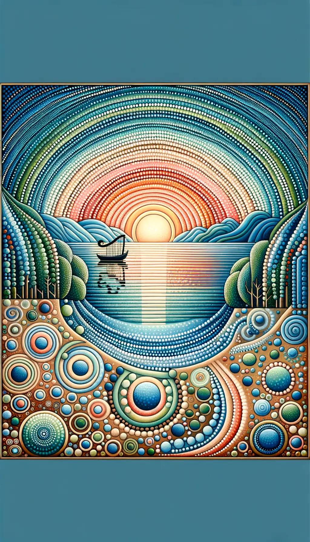 Songs of the Sunset Lake: Harmonies in Dot Painting