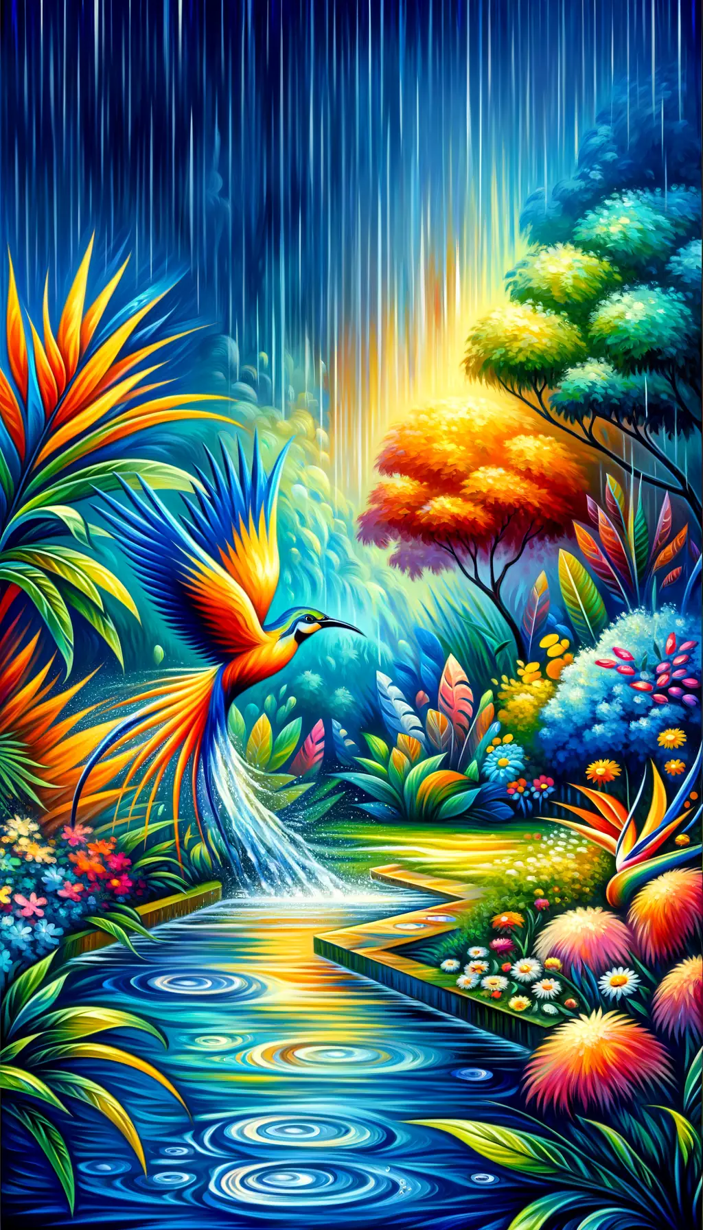 Whispers of Renewal: The Butterfly's Dance in Fauvist Rain