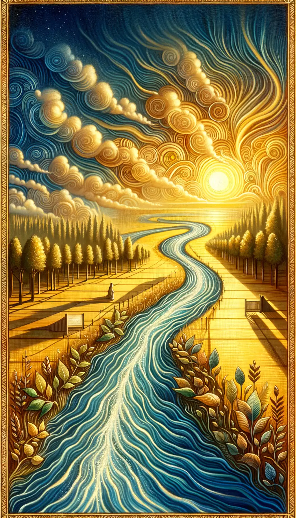 Rivers of Resilience: Sunlit Serenity in Golden Currents