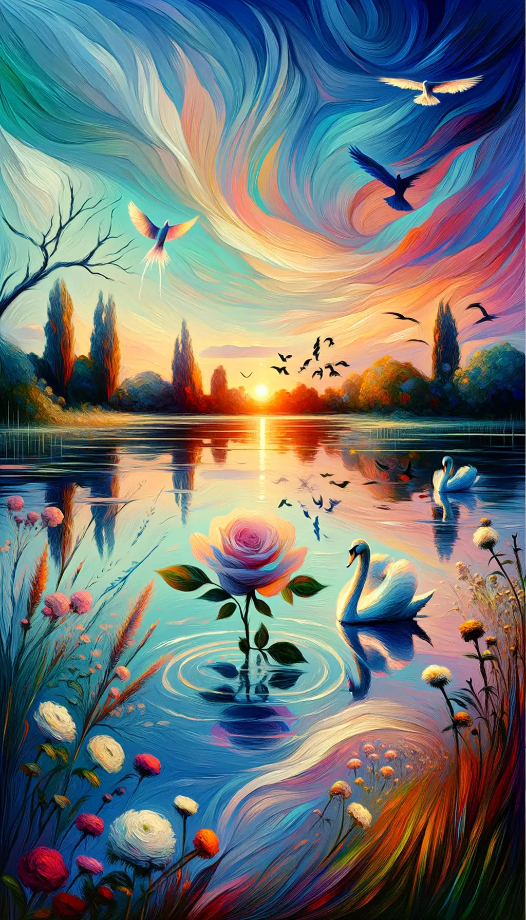 Whispers of Resilience: A Swan's Serenade in Fauvist Meadows
