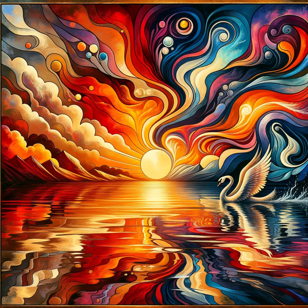 Embers of Serenity: the Swan's Whisper Amidst Sunset Vespers