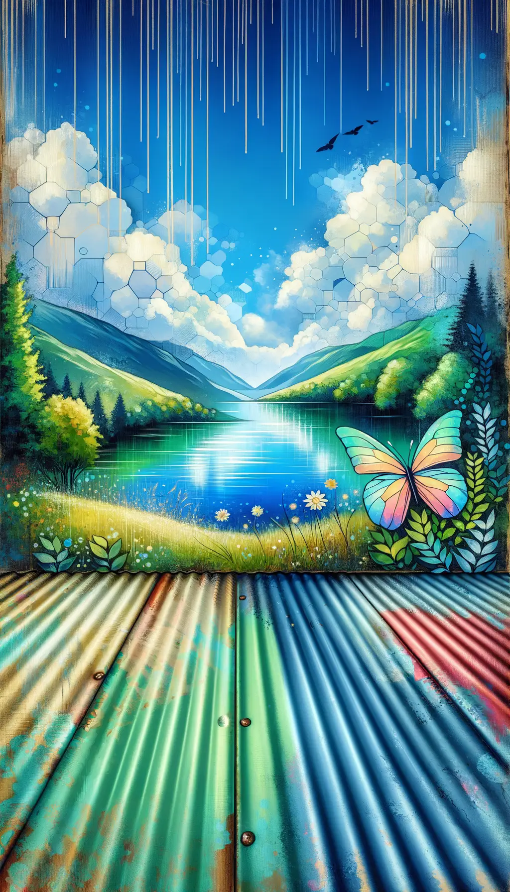 Whispers of Azure: Butterfly's Dance Amidst Rainy Serenity