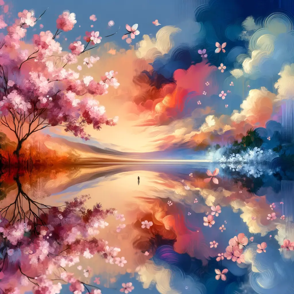 Blossoms of Reflection: Emotions Bloom Under Sunset Skies