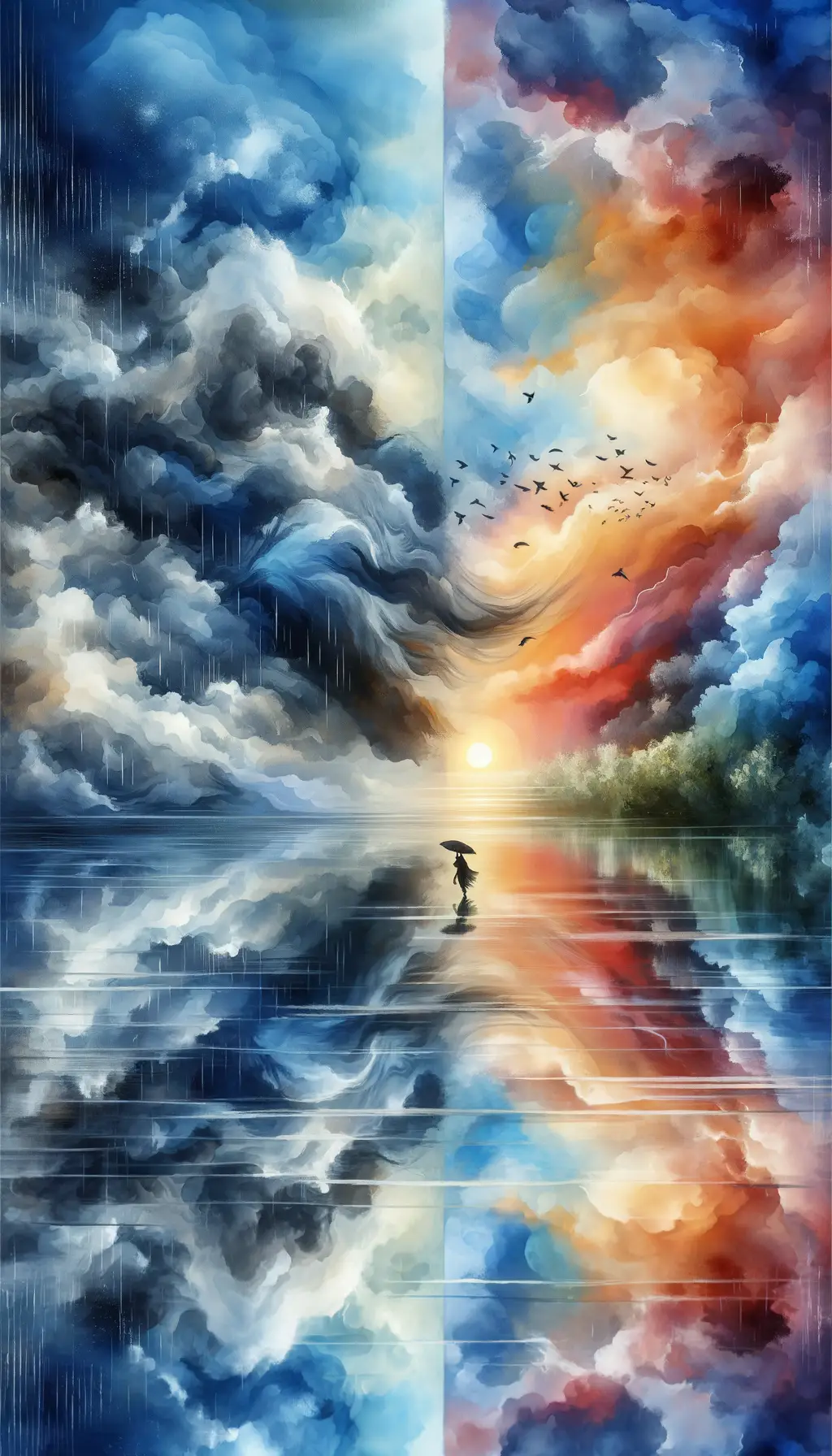 Calm Emerge from Storm's Embrace: A Watercolor Symphony