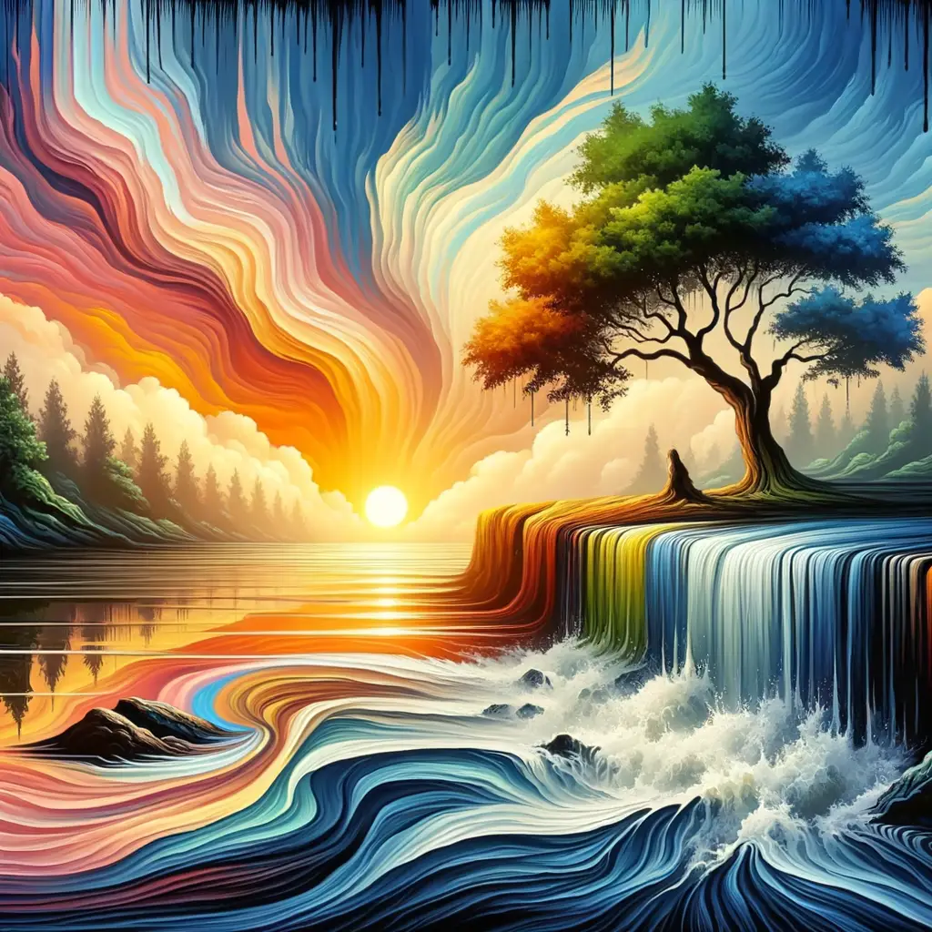 Resilience Reverie: Sunrise Symphony in Drip Painting