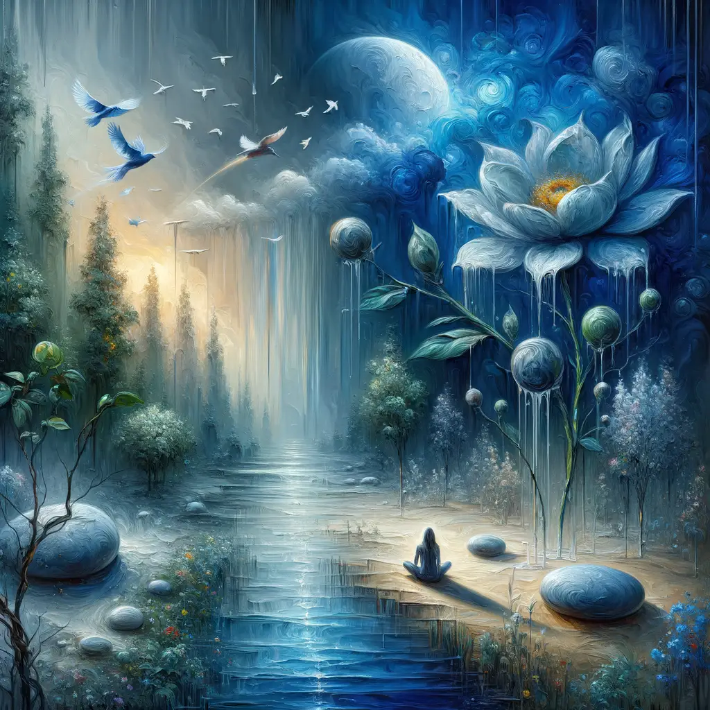Azure Echoes: A Blossoming Soul's Raindrop Serenade