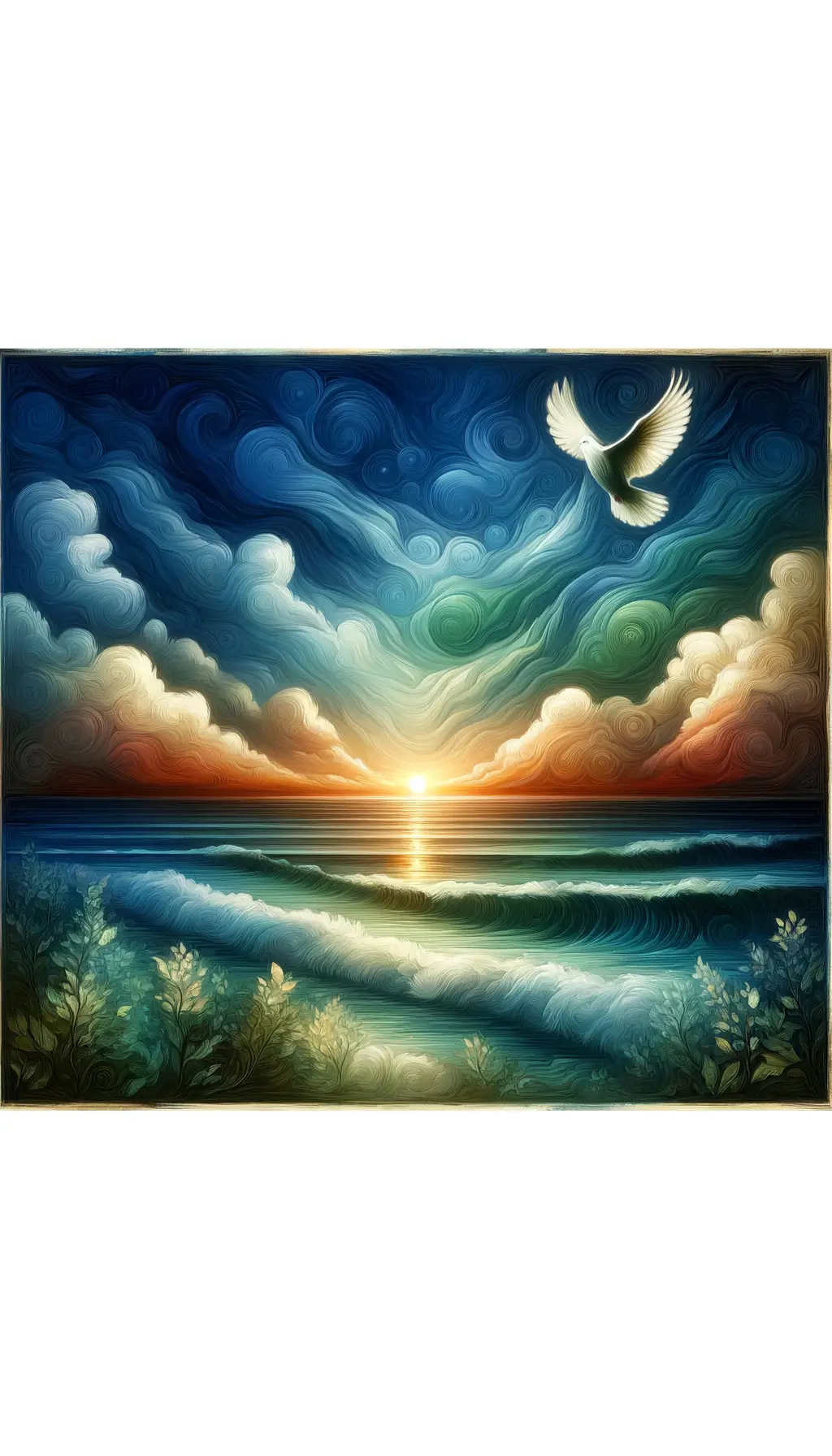Eternal Tide of Wisdom: A Dove's Sunset Therapy