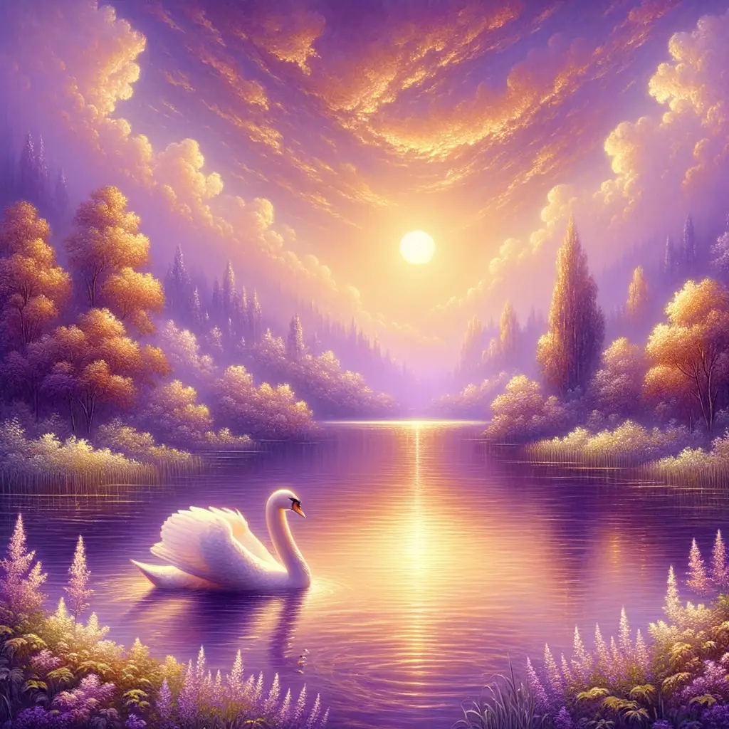 Harmony's Lavender Embrace: A Swan's Serenade at Dusk