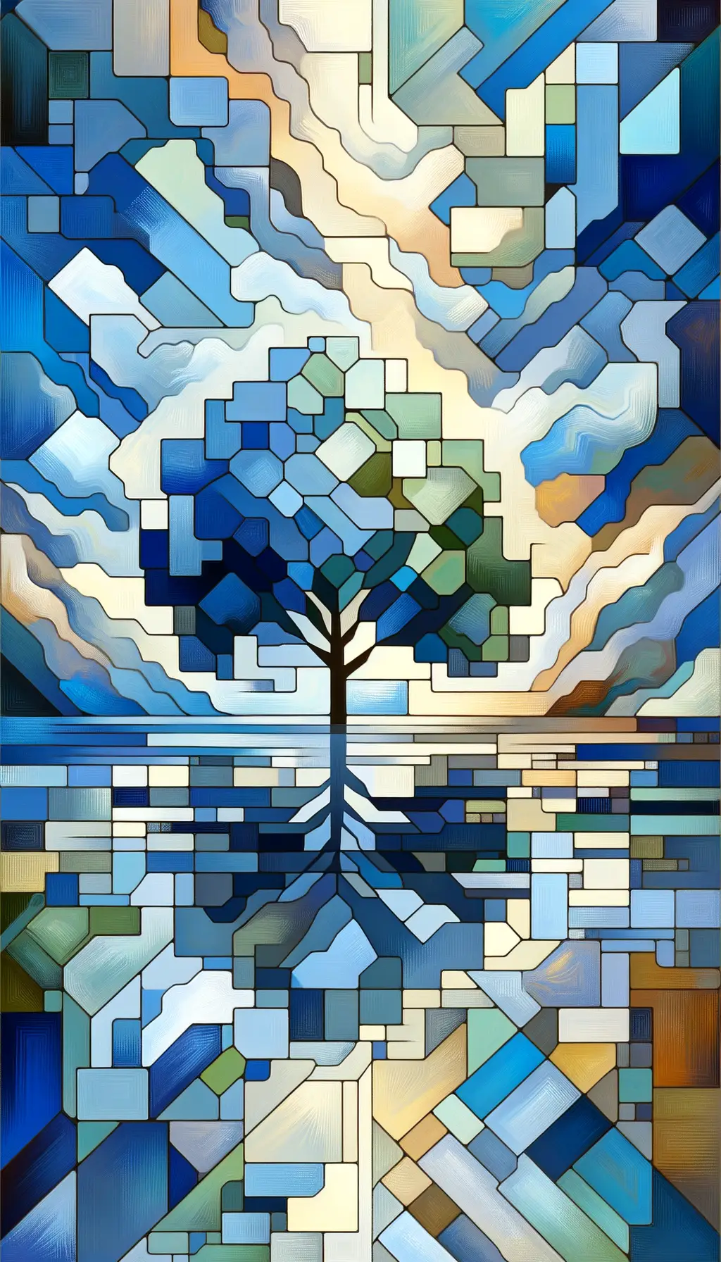 Whispers of Solace: Embracing Strength in Azure Geometry