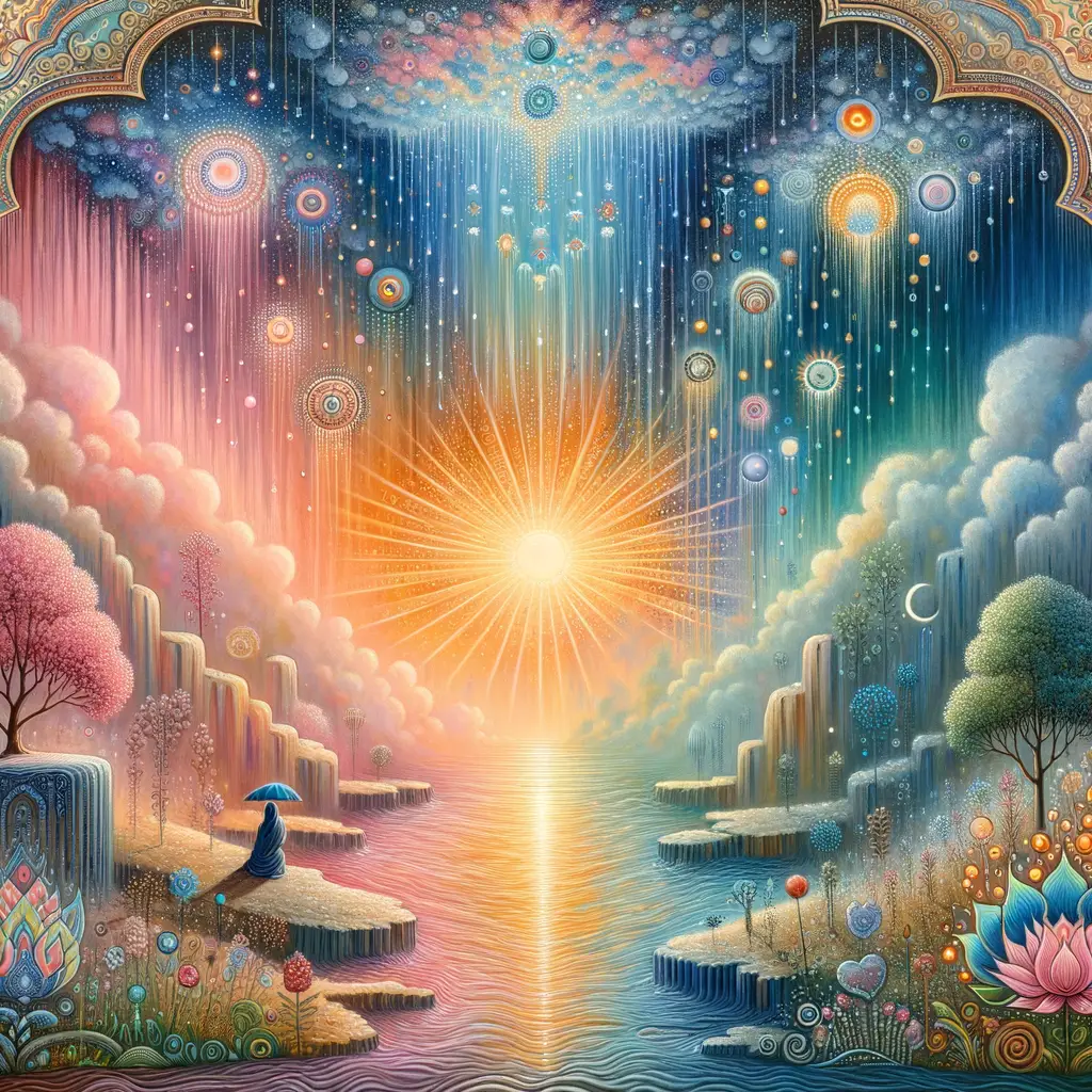 Sunrise's Weave: Rain's Embrace - An Emotional Tapestry Unfurled