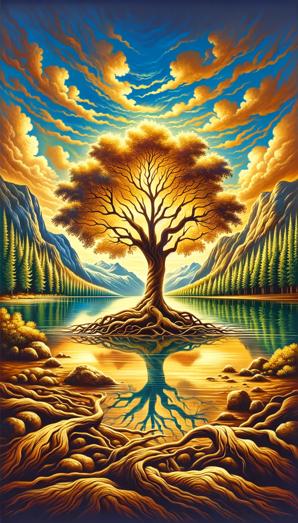 Eternal Refuge: Resilience of the Oak in Tranquil Reflection