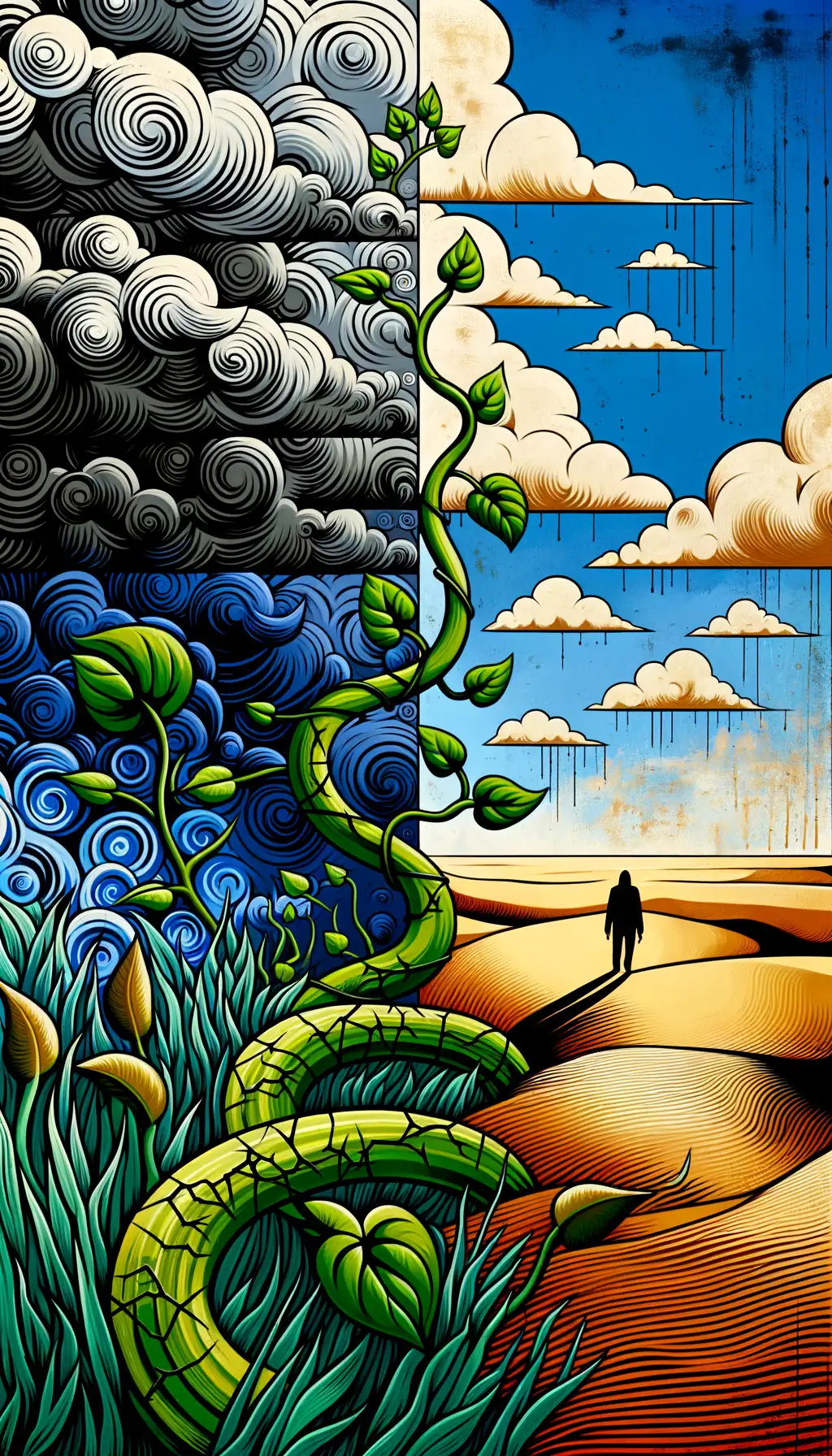 Resilience's Mural: Thorny Growth amidst Shifting Sands