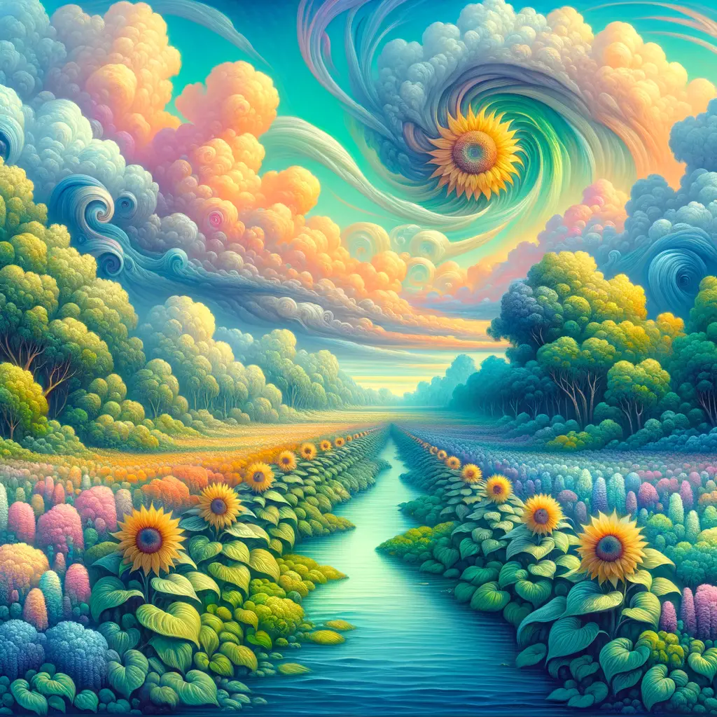 Harmony's Sunflower Symphony: A Surreal Journey Through Tranquil Dreams