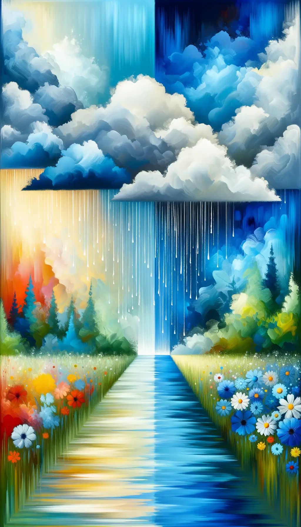 Cleansing Cloudburst: Tranquil Meadow of Blooming Serenity