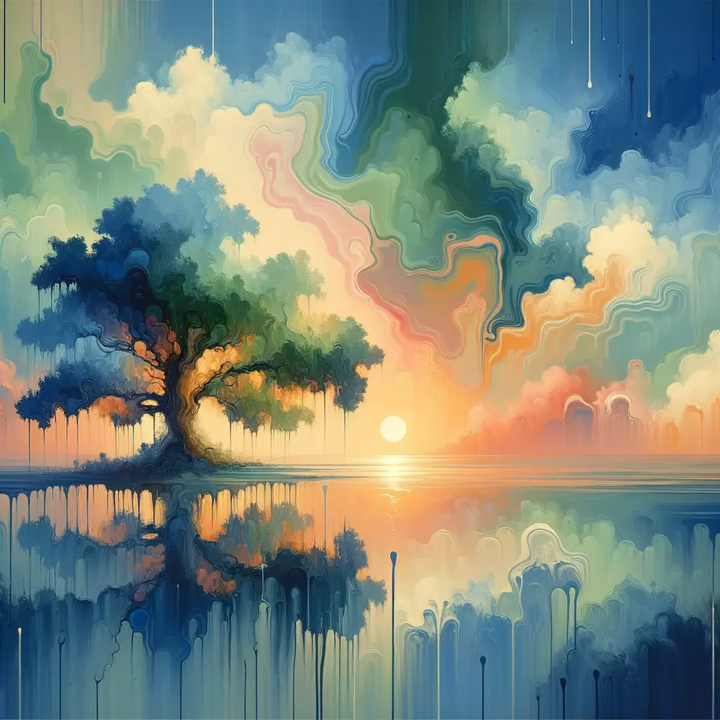 Ethereal Resilience: Roots of Tranquility in a Painted Sunset
