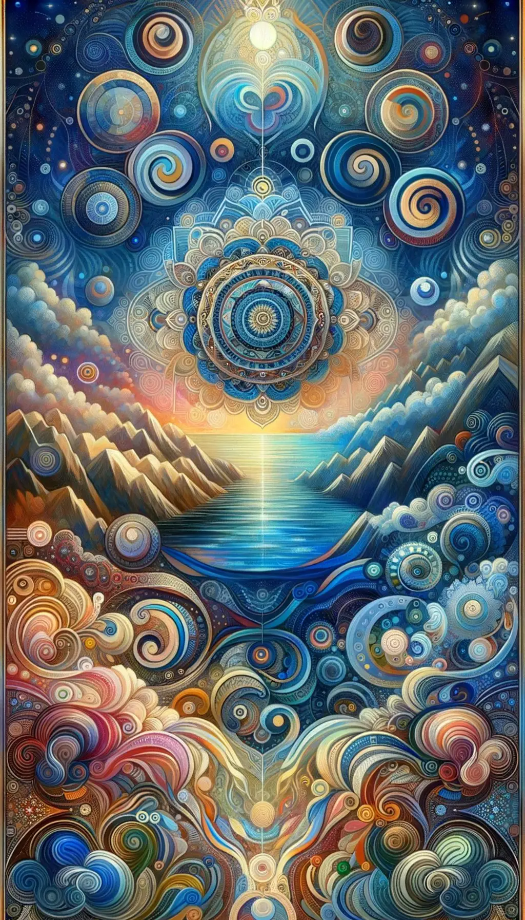 Whispers of the Psyche: Oceanic Serenity Amidst Swirling Colors