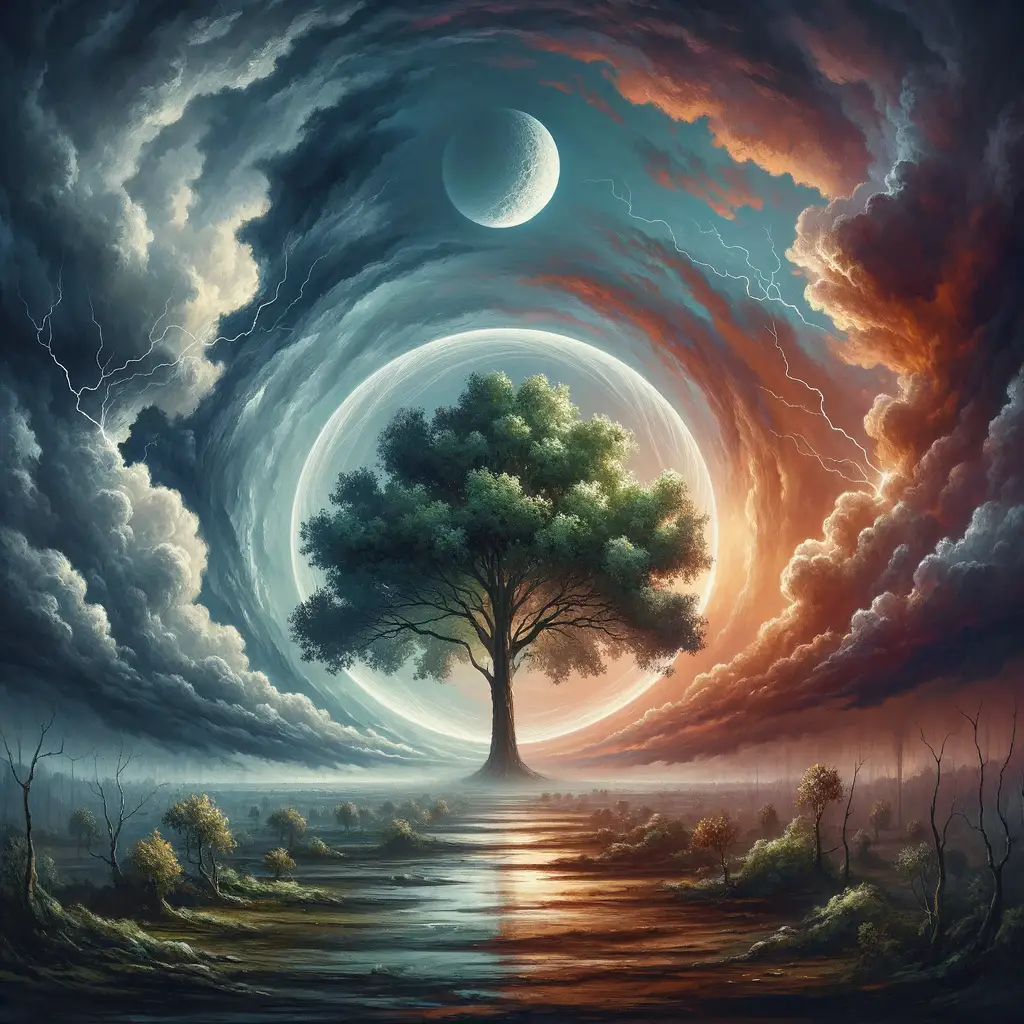 Embrace Resilience: The Oak's Dance with Stormy Serenity