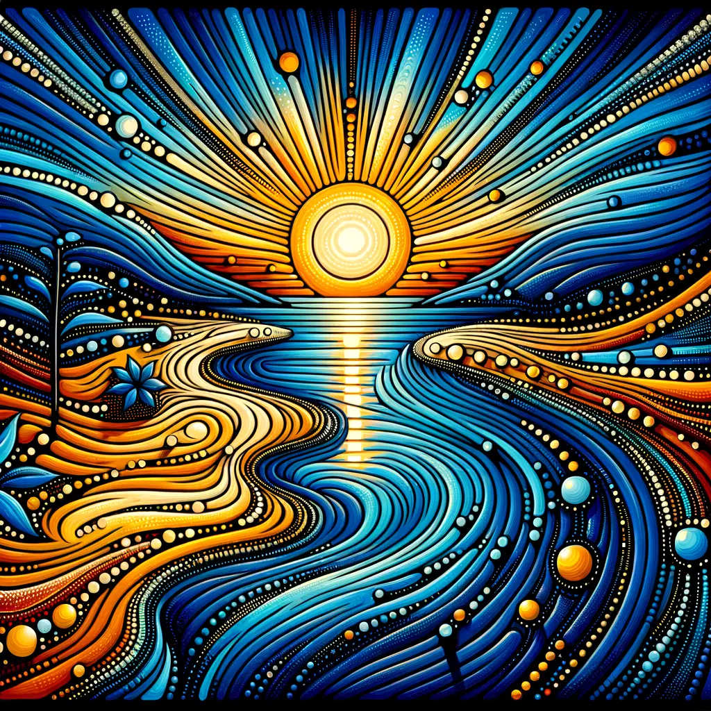 Title: "Rivers of Renewal: Sunflower of Hope