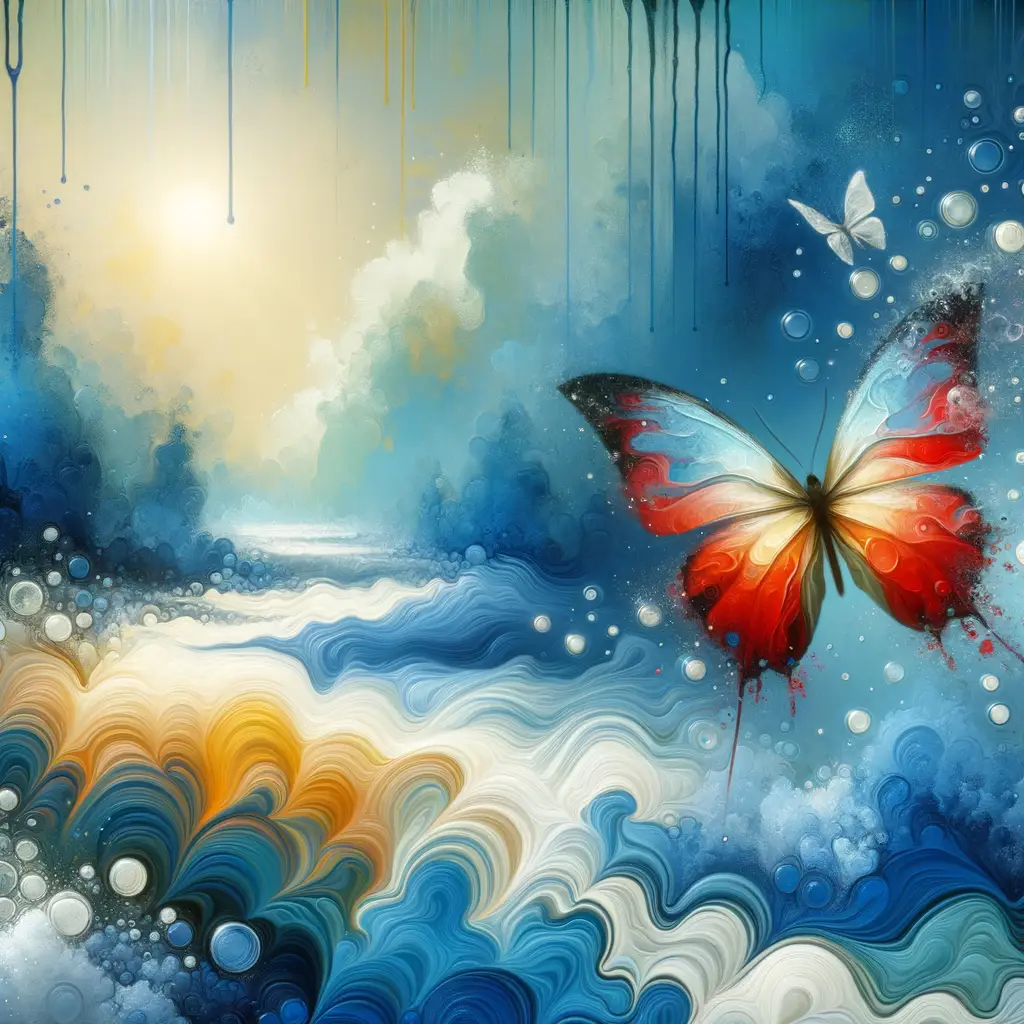 Whispers of Renewal: Ocean-Blue Serenity Morphs into Wings