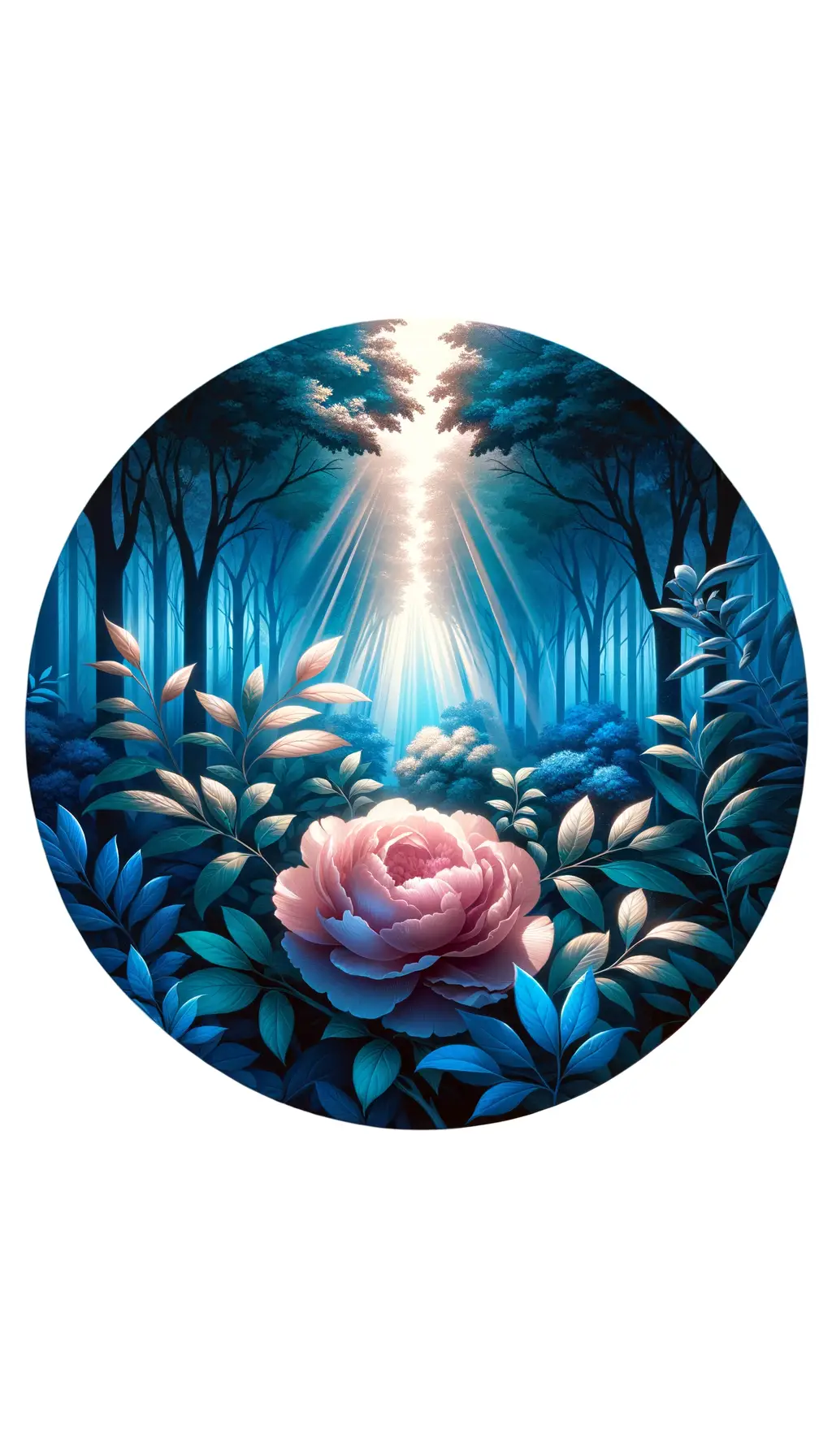 Sapphire Reverie: Forest Symphony of Blossoming Emotions